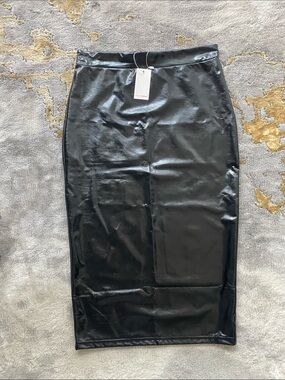 re:named Black Faux Leather Stretchabe Wet-Look Pencil Women’s Skirt -Brand new!